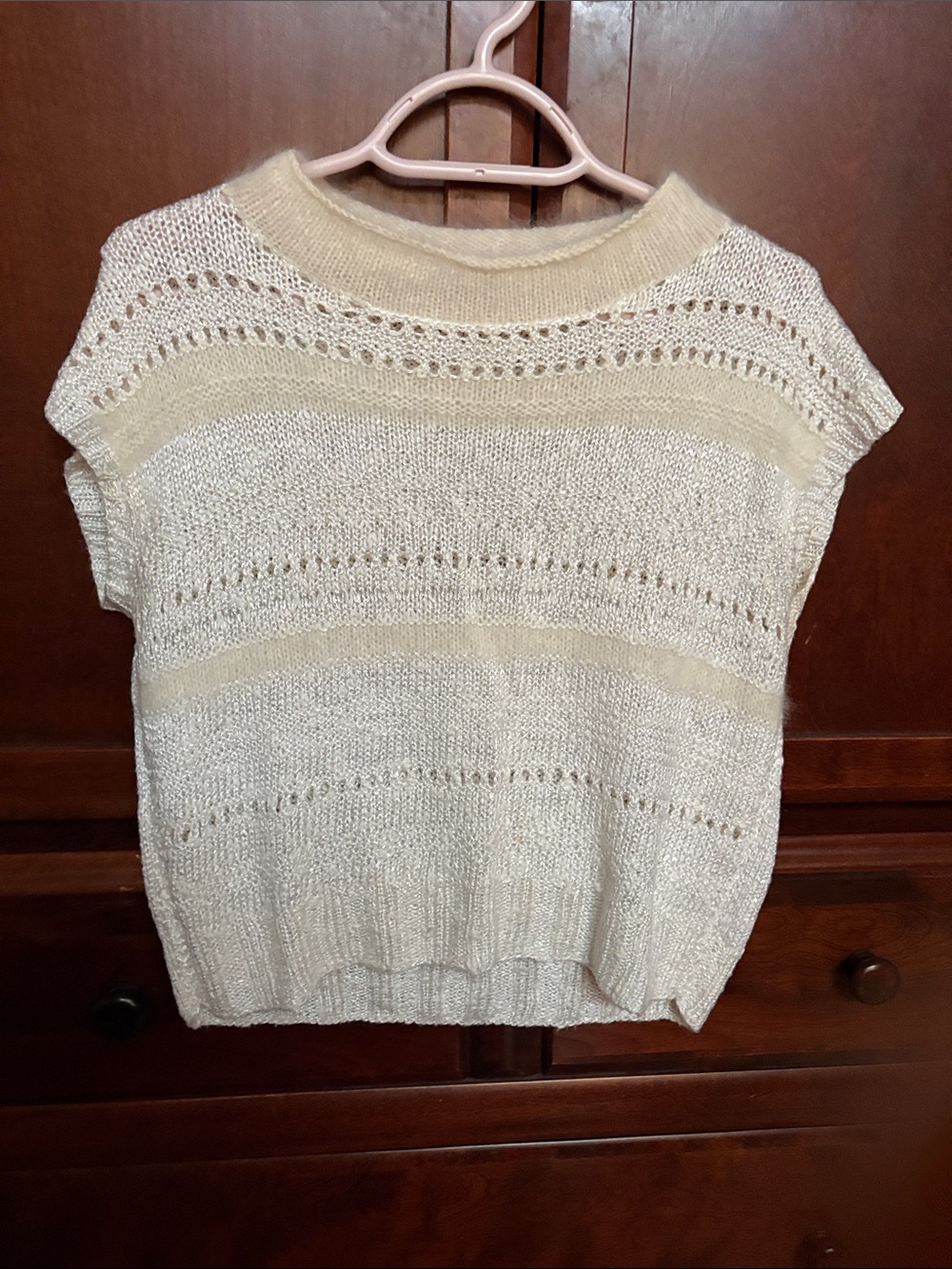 Cream Lightweight Knit Short-Sleeve Sweater
No tags but it is very soft knit.